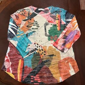 Jess & Jane Burnout Tunic Top Watercolor Abstract Made in USA Size Medium